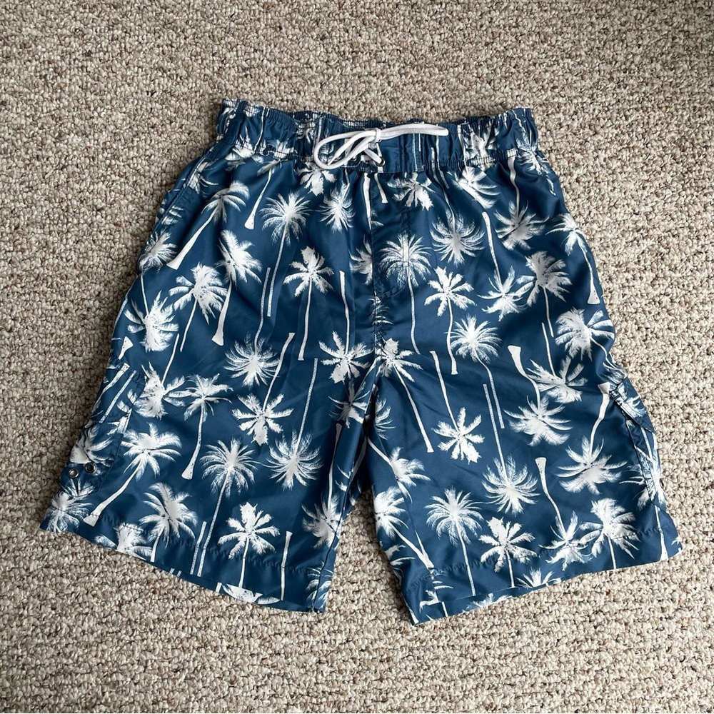 Trunks Surf & Swim Co. Blue and White Palm Tree Swim Trunks Men’s Size Large